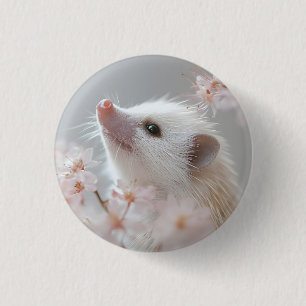 Badge Rond 2,50 Cm Hérisson adorable parmi les fleurs du printemps