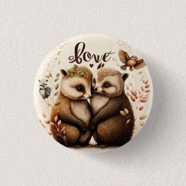 Badge Rond 2,50 Cm hérisson amoureux (Devant)