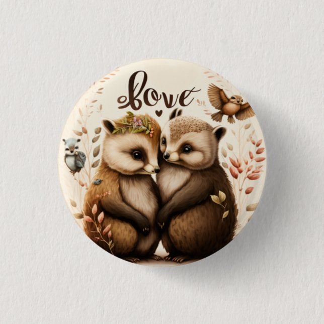 Badge Rond 2,50 Cm hérisson amoureux (Devant)