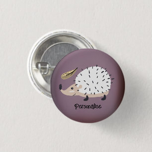 Badge Rond 2,50 Cm Hérisson blanc mignon Casquette violet personnalis