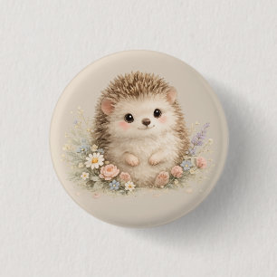 Badge Rond 2,50 Cm Hérisson européen adorable dans un jardin 