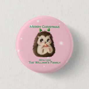 Badge Rond 2,50 Cm Hérisson mignon Noël imprimé