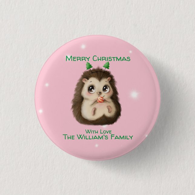 Badge Rond 2,50 Cm Hérisson mignon Noël imprimé (Devant)