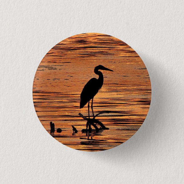 Badge Rond 2,50 Cm Héron au coucher du soleil (Devant)