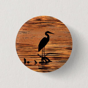 Badge Rond 2,50 Cm Héron au coucher du soleil