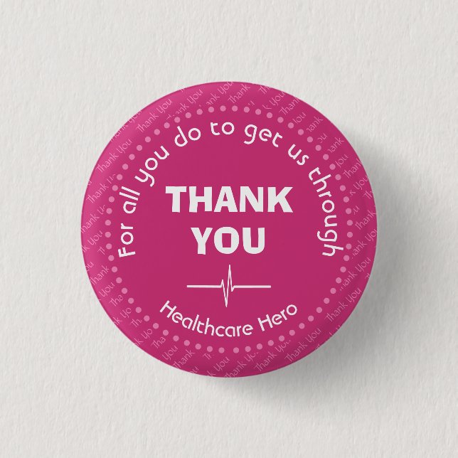 Badge Rond 2,50 Cm Héros de soins de santé Merci personnalisable ROSE (Devant)