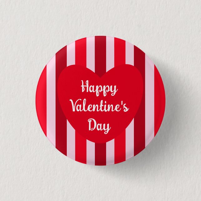 Badge Rond 2,50 Cm Heureuse Sainte-Valentin mignon rouge rayé simple (Devant)