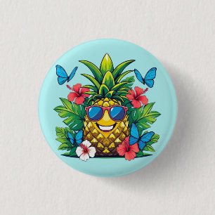 Badge Rond 2,50 Cm Hibiscus à papillon d'ananas tropique