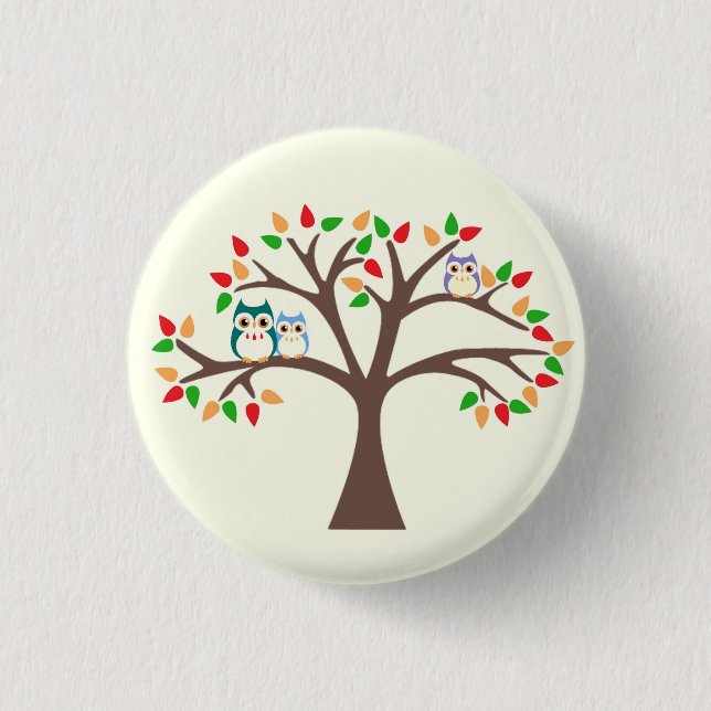 Badge Rond 2,50 Cm Hiboux dans l'arbre (Devant)