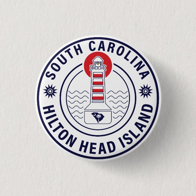 Badge Rond 2,50 Cm Hilton Head Island Lighthouse Retro Sunset (Devant)