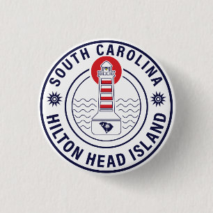 Badge Rond 2,50 Cm Hilton Head Island Lighthouse Retro Sunset
