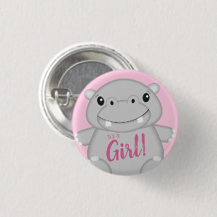 Badge Rond 2,50 Cm Hippo Baby shower rose