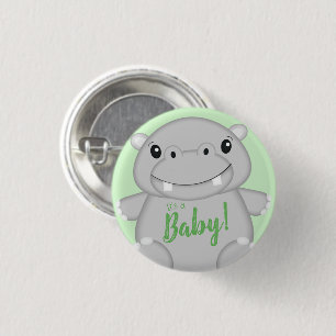 Badge Rond 2,50 Cm Hippo Baby shower vert