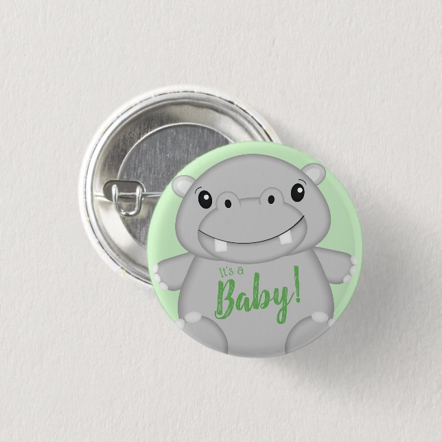 Badge Rond 2,50 Cm Hippo Baby shower vert (Devant & derrière)