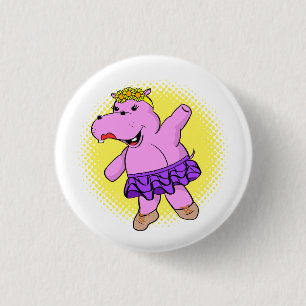 Badge Rond 2,50 Cm Hippo Ballerina avec Tutu