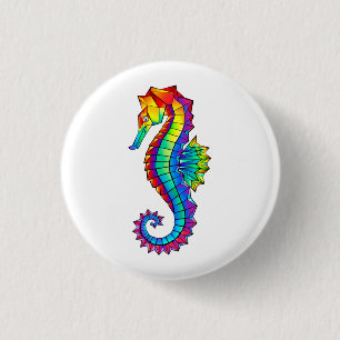 Badge Rond 2,50 Cm Hippocampe polygonal arc-en-ciel