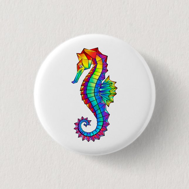 Badge Rond 2,50 Cm Hippocampe polygonal arc-en-ciel (Devant)
