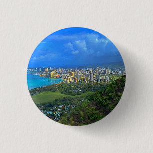 Badge Rond 2,50 Cm Honolulu, Hawaii Bouton Skyline #1