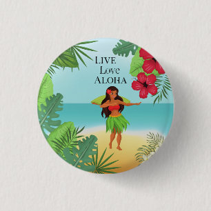 Badge Rond 2,50 Cm Hula Girl Live Love Aloha