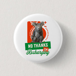 Badge Rond 2,50 Cm Humeur d'introverti koala rechargeant drôle