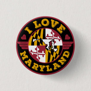 Badge Rond 2,50 Cm I Love Maryland State Drapeau et carte