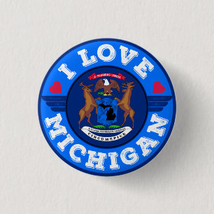 Badge Rond 2,50 Cm I Love Michigan State Map and Flag
