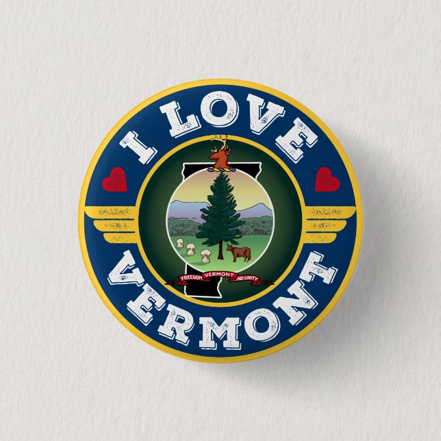 Badge Rond 2,50 Cm I Love Vermont State Flag and Map (Devant)