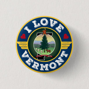 Badge Rond 2,50 Cm I Love Vermont State Flag and Map