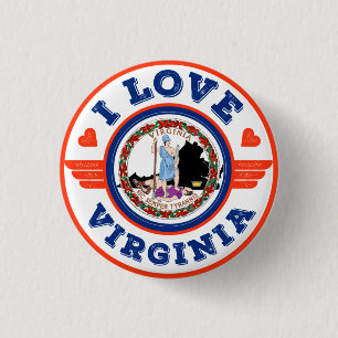 Badge Rond 2,50 Cm I Love Virginia State Flag and Map