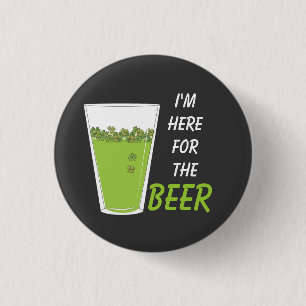 Badge Rond 2,50 Cm Ici pour la bière, shamrocks d'o de pinte