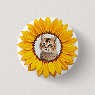 Badge Rond 2,50 Cm Icône, chat dans le tournesol