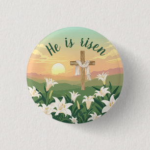 Badge Rond 2,50 Cm Il est ressuscité chrétien Pâques