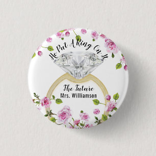 Badge Rond 2,50 Cm Il y a mis une bague dessus Moderne Floral Diamant