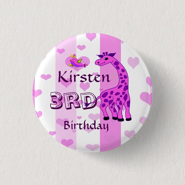 Badge Rond 2,50 Cm Illustration de girafe dans la couleur rose (Devant)