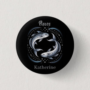 Badge Rond 2,50 Cm Illustration du signe du zodiaque Poissons avec no
