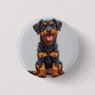 Badge Rond 2,50 Cm Illustration joyeuse d'un chien noir et feu