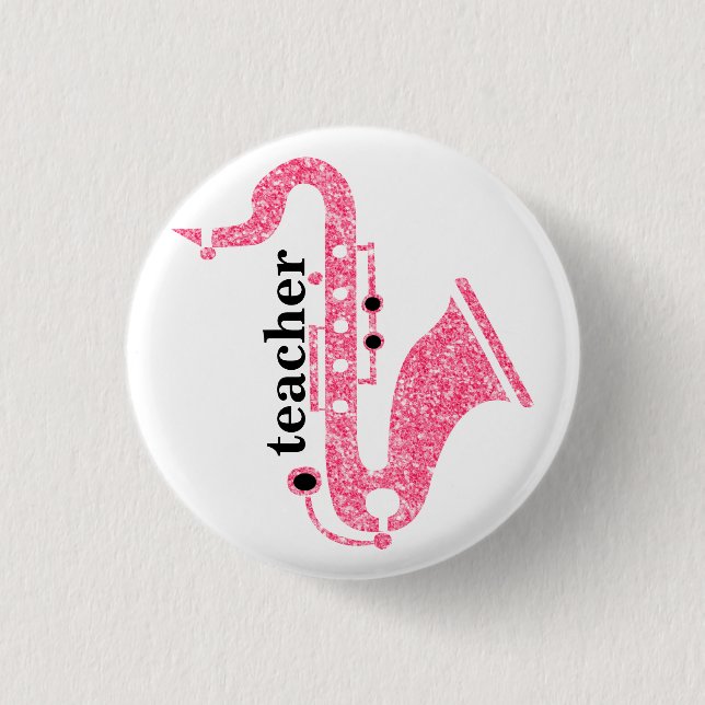 Badge Rond 2,50 Cm Illustration Saxophone En Parties scintillant Rose (Devant)