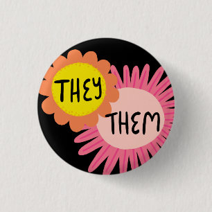 Badge Rond 2,50 Cm ILS / EUX Prononononouns Fleurs Fierté