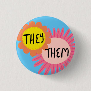 Badge Rond 2,50 Cm ILS / EUX Prononononouns Fleurs Fierté