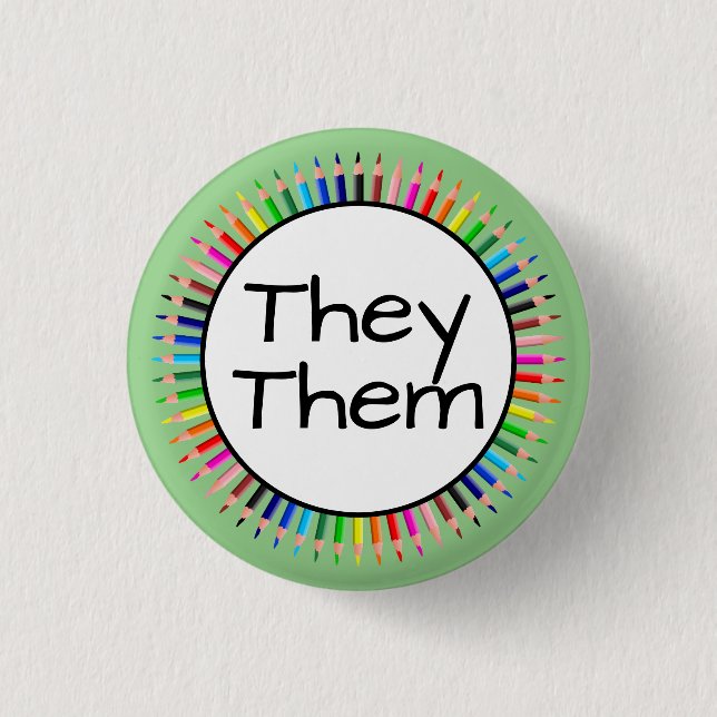 Badge Rond 2,50 Cm Ils Pronononounes dans le cercle de crayons coloré (Devant)