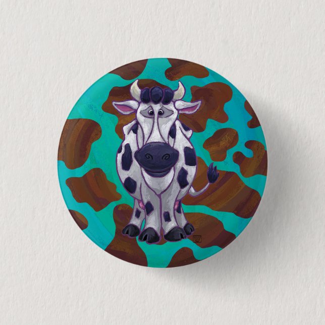 Badge Rond 2,50 Cm Impression Brown et Turquoise de vache (Devant)
