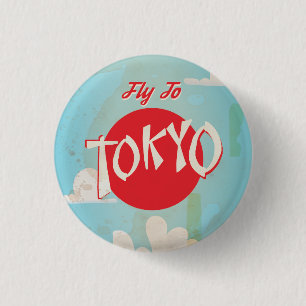 Badge Rond 2,50 Cm Impression de voyage Vintage Retro Fly to Tokyo