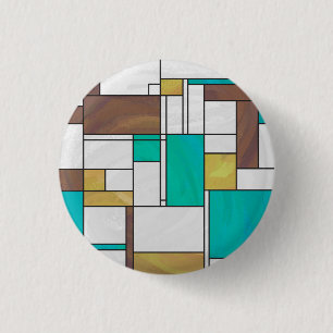 Badge Rond 2,50 Cm Impression Mondrian Brun Jaune Sarcelle