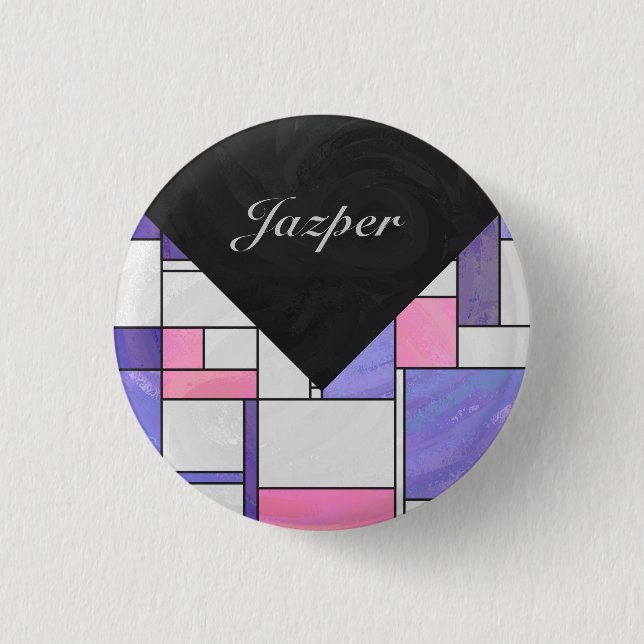 Badge Rond 2,50 Cm Impression Mondrian Rose Violet Blanc (Devant)