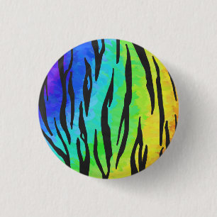Badge Rond 2,50 Cm Impression Noir de Tigre et Arc-en-Ciel