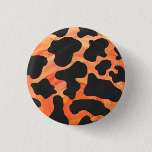 Badge Rond 2,50 Cm Impression noire et orange de vache