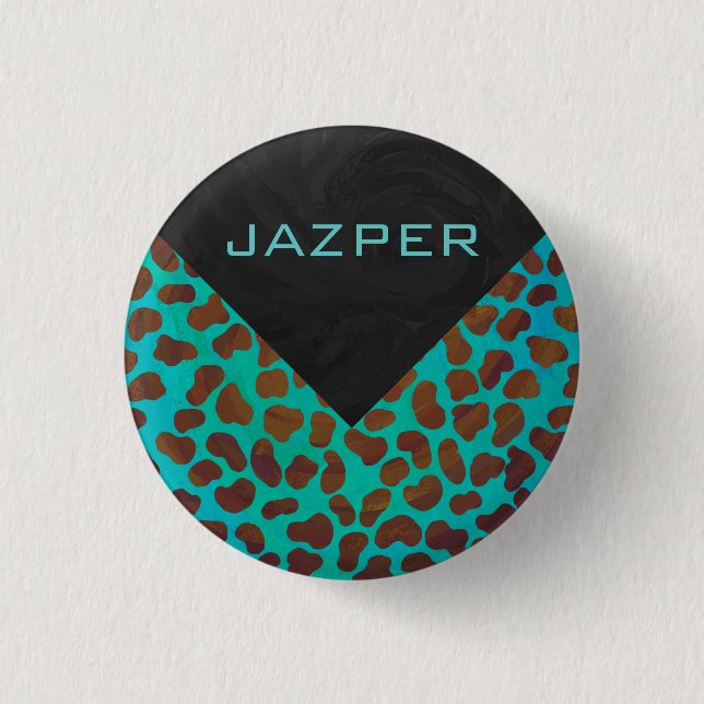 Badge Rond 2,50 Cm Imprimé brun et sarcelle dalmate (Devant)