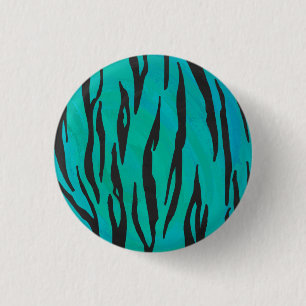 Badge Rond 2,50 Cm Imprimé noir et sarcelle Tigre