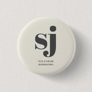 Badge Rond 2,50 Cm Initiales monogramme crème