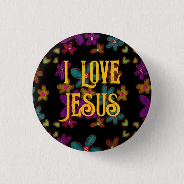 Badge Rond 2,50 Cm J'aime Jésus Christian Fleurs Motif (Devant)